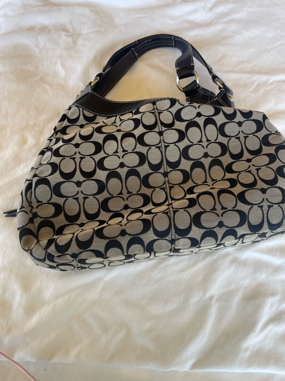 Coach Signature Hobo Bag Black White Canvas Leather Buckle 🖤 - Picture 3 of 6